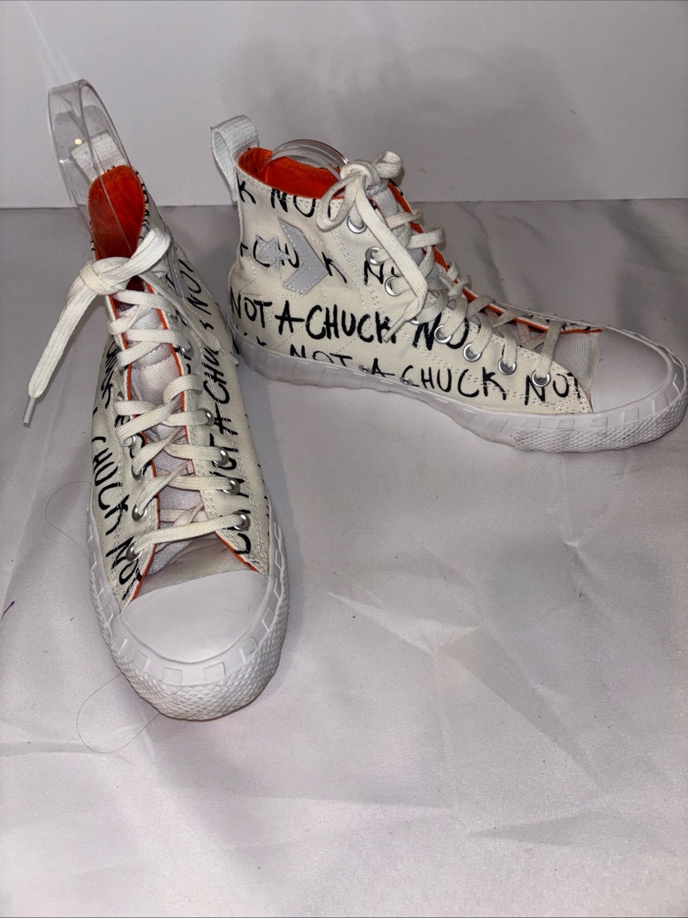 Converse White High-Top Sneakers with Orange Lining Size 9